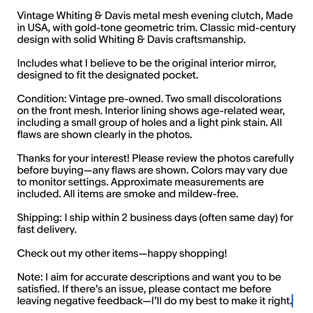 Vintage Whiting & Davis Mesh Clutch Made in USA w/‎ Mirror Gold Tone Trim *READ* - Picture 2 of 16